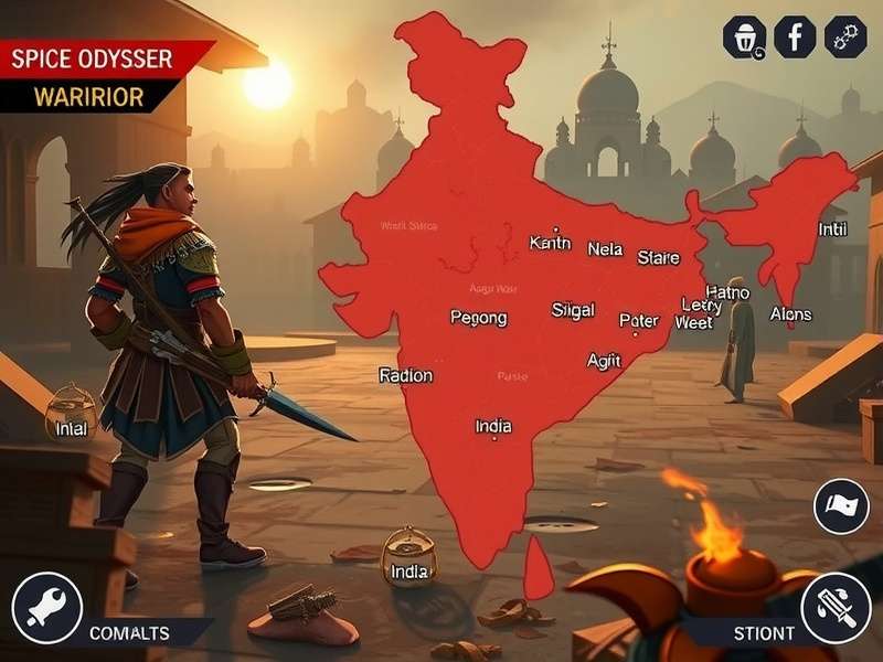 Spice Odyssey Warrior gameplay screenshot showing character in Indian marketplace